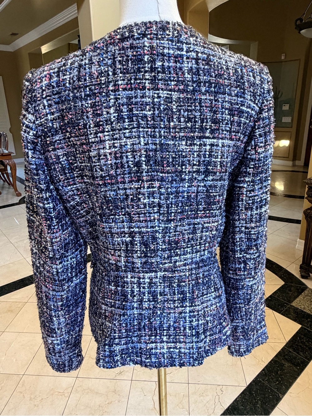 Donna Karan New York Boucle Tweed Full Zip Peplum Jacket Multi Size 6 - Picture 2 of 11